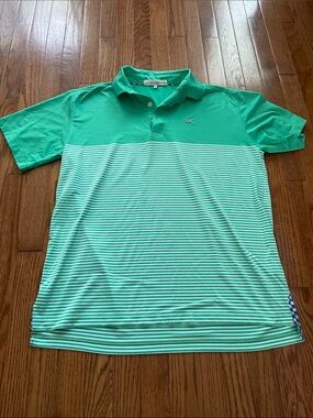 Bald Head Blues Green White Striped Polo Men’s Sz Large